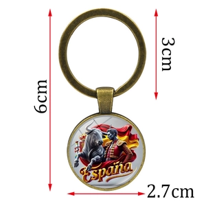 Creative Spanish matador metal keychain with bullfight pattern and glass pendant