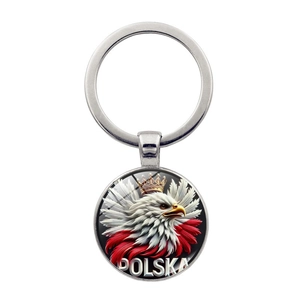 Porte-clés Souvenir Aigle National de Pologne Alliage de Zinc Cabochon en Verre Motif Drapeau Polska Pendentif de Sac Métal