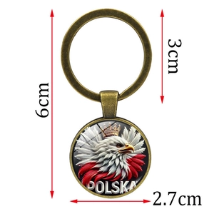 Porte-clés armoiries de la Pologne avec emblème de l'aigle et texte Polska rouge et blanc