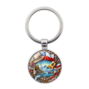 Vintage Chile Kultursymbol Metall Schlüsselanhänger Souvenir Zinklegierung Glaskabochon Schlüsselring Für Auto Tasche Geschenk