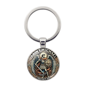 Saint Michael Archangel Metal Keychain Religious Shield Sword Protection Charm Pendant Key Ring Car Bag Ornament Jewelry Gift