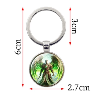 Archangel Raphael silver keychain with green angel wing glass pendant and dimensions