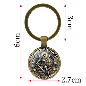 Saint Michael Archangel bronze keychain pendant with religious shield and sword design