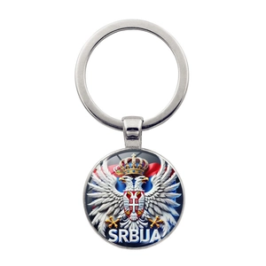Serbia Football Fan Keychain Zinc Alloy Glass Cabochon Double Eagle Emblem Car Bag Pendant Souvenir Gift Jewelry For Unisex