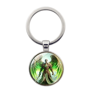 Archangel Raphael Green Winged Angel Metal Keychain Glass Cabochon Vintage Religious Pendant Key Ring For Car Bag Accessory