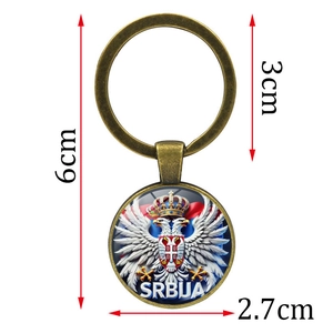Vintage bronze Serbia national emblem keychain with eagle crest pendant for fans