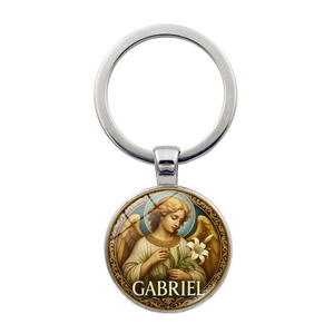 Elegante Portachiavi in Metallo Arcangelo Gabriele Arte Religiosa Cabochon in Vetro Portachiavi Retro Angelo Custode Ciondolo Borsa