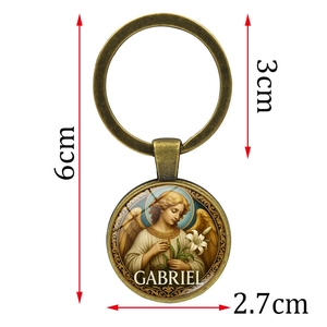 Portachiavi Arcangelo Gabriele in bronzo antico con pendente rotondo e arte sacra
