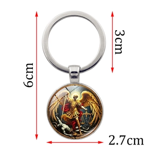 Archangel Saint Michael keychain pendant with religious metal coin design for bags