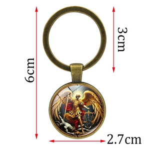 Archangel Saint Michael bronze keychain with religious pendant dimensions 6cm x 3cm