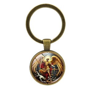 Vintage Archangel St. Michael round pendant keychain for car and bag accessories