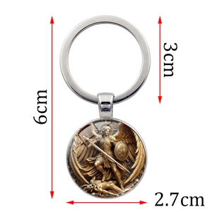 Saint Michael Archangel keychain with bronze finish pendant and 6cm silver ring