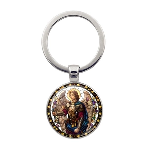 Archangel Michael St Michael Metal Keychain Religious Wings Angel Glass Pendant Key Ring For Car Bag Unisex Jewelry Gift
