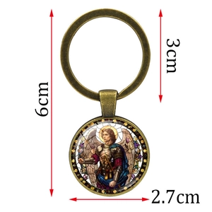 Archangel Michael keychain featuring a vintage bronze metal finish and glass dome pendant