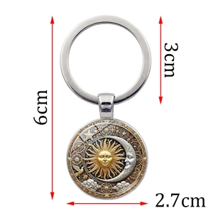 Celestial sun moon and stars metal keychain with creative astrological design dimensions