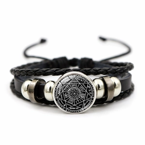 Archangel Michael multilayer black braided leather bracelet with mystic sigil bead