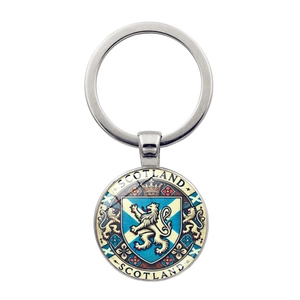 Vintage Scotland Heraldry Lion Rampant Crown Keychain Zinc Alloy Glass Cabochon Souvenir Key Ring For Car Bag Accessories