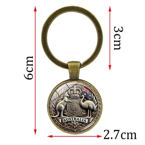 Portachiavi souvenir Australia in bronzo con ciondolo in vetro canguro bandiera e anello