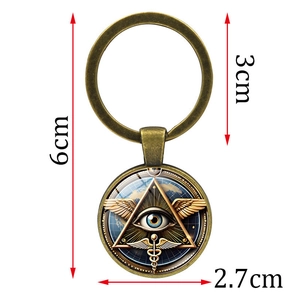 Vintage Eye of Horus metal keychain with detailed pyramid pendant and world map design
