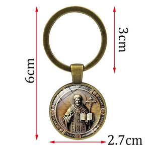 Bronze Saint Benedict medal keychain with 6cm total length and 3cm ring diameter