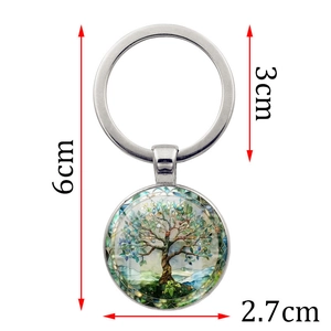 Silver Tree of Life keychain with colorful glass pendant for bags and car keys, 6cm long