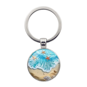 Porte-clés Étoile de Mer Plage Océan Alliage de Zinc Verre Thème Marine Pendentif de Sac Anneau Métallique pour Femme Cadeau Accessoire
