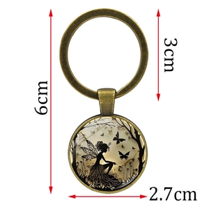 Porte-clés fée et papillon en bronze avec pendentif en verre pour sacs et cadeaux