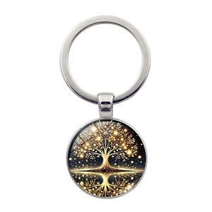 Vintage Alloy Glass Tree Of Life Keychain Glowing Pattern Metal Key Ring Bag Charm Pendant Hanging Ornament For Women Men