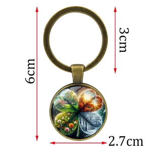 Vintage bronze four-leaf clover keychain with seasonal glass pendant for car bags