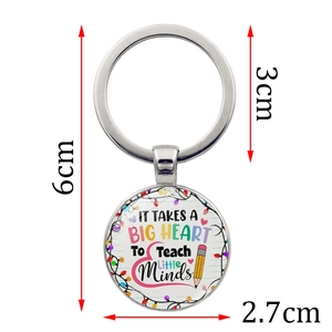 Porte-clés enseignant argenté avec citation inspirante et dessin de crayon, longueur totale 6cm
