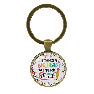 Porte-clés enseignant bronze vintage avec citation de cœur et dessin de crayon