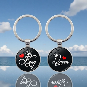 Couple Metal Keychain Alloy Glass Pendant King Queen Crown Heart Keyring For Valentine Wedding Gift Women Men Jewelry