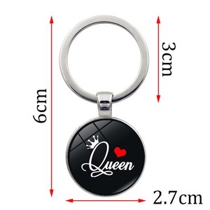 Silver King and Queen crown keychain for bags and cars with Queen heart pendant