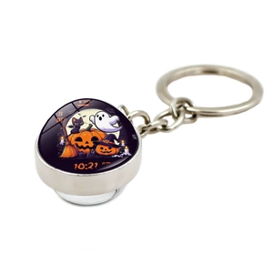 Halloween keychain with pumpkin ghost black cat crystal ball pendant on white background