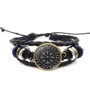 Vintage Viking Pirate Compass Leather Bracelet For Men Women Retro Punk Multilayer Hand Woven Synthetic Leather Alloy Wristband