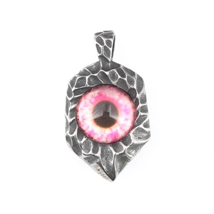 Gothic punk titanium steel necklace with a purple devil eye pendant for men