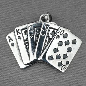 Retro titanium steel poker card pendant necklace featuring a royal flush spade design