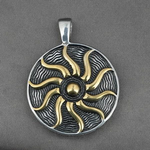 Titanium steel sunflower pendant necklace with dual-tone silver and gold metal finish