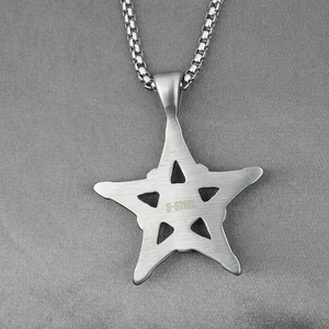Collier avec pendentif étoile pentagramme en acier inoxydable brossé avec chaîne vénitienne