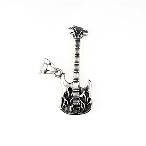 Colgante de guitarra eléctrica vintage en acero inoxidable con textura de llama para hombre