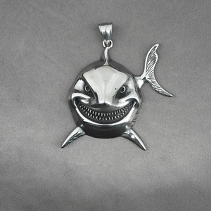 Retro shark monster pendant necklace in polished titanium steel for men and boys