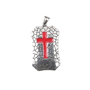 Collana vintage in acciaio inossidabile con pendente argentato e croce in smalto rosso