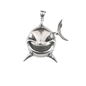 Gothic shark pendant necklace in retro stainless steel with detailed tooth carving