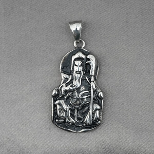 Vintage stainless steel Guan Yu pendant necklace with distressed finish for men and women