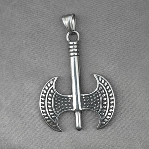 Vintage stainless steel Thor's hammer axe pendant necklace for men with textured details