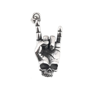 Pendentif main de squelette punk rock en acier inoxydable argenté antique pour hommes