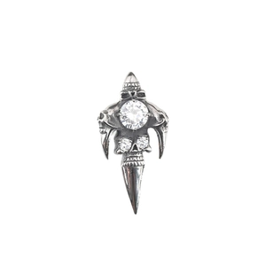 Gothic skull pendant necklace in silver stainless steel with white zircon stones for men