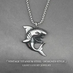 Retro Titanium Steel Shark Pendant Necklace For Men Punk Industrial Style Animal Shape Jewelry Accessories Gifts
