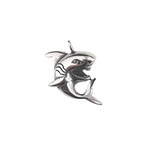 Retro shark pendant necklace for men in vintage silver-tone stainless steel