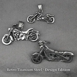 Collier Pendentif Moto en Acier au Titane Vintage pour Hommes Bijoux Hip Hop Punk Moteur Retro Collier en Argent Antique